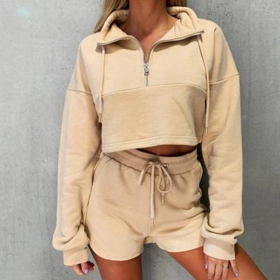 China New Hip Hop Designer Women's Crop Tops and Shorts Heavy Quality Zipper Tracksuits 2 Piece Half Sets for sale