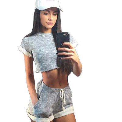 China Simple Design Cool Sexy Short Two Piece Anti-Shrink Sleeve Crop T-Shirt And Shorts Top Set for sale