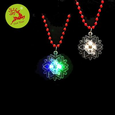 China Factory Wholesale Fast Flashing LED Christmas Beads Necklace Mardi Gras LED Snowflake Beads Necklace for sale