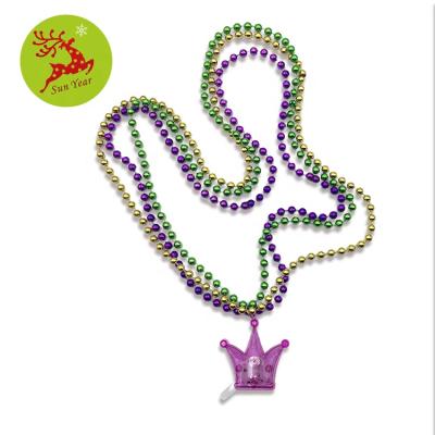 China Carnival Fast Flashing Light Led Crown Flashing Charm With 3 Bead Necklace Mardi Gras Layers for sale