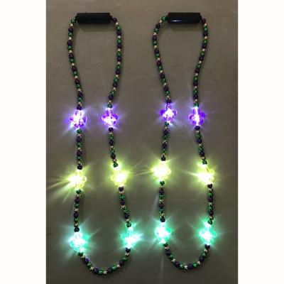 China Amazon Hot Selling New Design Mardi Gras Holiday Decorations 2021 Pearl Necklaces Led Glowing Necklace Wholesale for sale