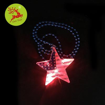 China Quick Flashing American Flag Printed LED Star Flashing Pendant With Pearl Necklace for sale