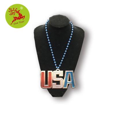 China Plastic USA Letter Plastic Pendant With Blue Beaded Necklace for sale