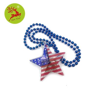 China Other UAS Flag Printed LED Star Plastic Flashing Pendant With Pearl Necklace for sale