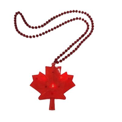 China Wholesale Mardi Gras Beads LED Necklace Fast Flashing Flashing Light Up Maple Leaf Pendant Necklace for sale