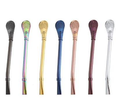 China 2020 new arrival reusable coffee spoon 304 stainless steel disposable with spoon bombilla yerba matel straw filtered soup spoon straw for sale