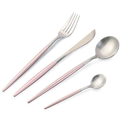 China Sustainable 304 Stainless Steel Gold Tableware Frosted Silver Spoon Knife Fork Knife Cutlery Set for sale