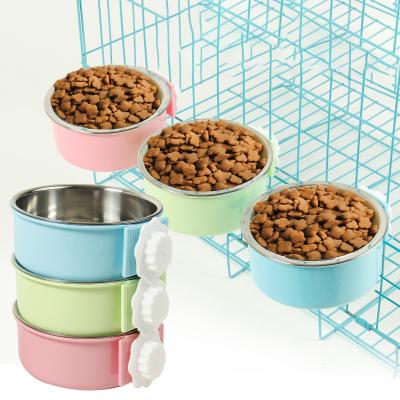 China Colorful Manual Stocked Hanging Pet Food Bowl Dog Bowl 201 Stainless Steel Liners for sale