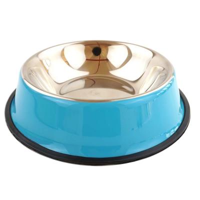 China Multi-capacity Stainless Steel Color Paint Stainless Steel Water Basin Pet Basin Pet Stocked Bowl for sale