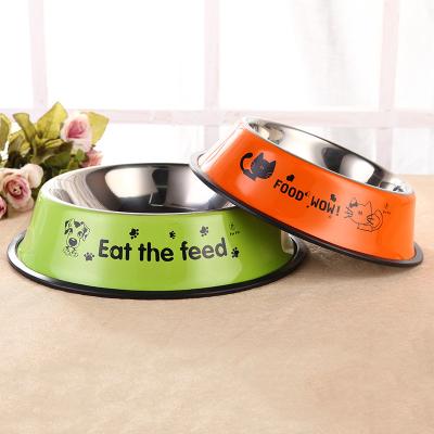 China 201 Stainless Steel Pet Stocked Cute Colorful Rice Bowl Used By INS Pet Bowl for sale