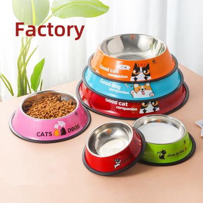 China Customizable Pet Bowl Stocked 201 Color Print Stainless Steel Non-Slip Pet Bowl Pet Food Utensils for sale