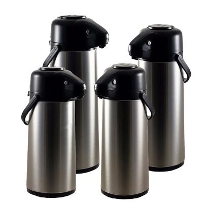 China INNER Stainless Steel Ss Compressor Coffee Airpot Vacuum Tea Flask PORTABLE GLASS With Hand Pressing Pump Lid 1.9L/2.2L/2.5L/3.0L for sale