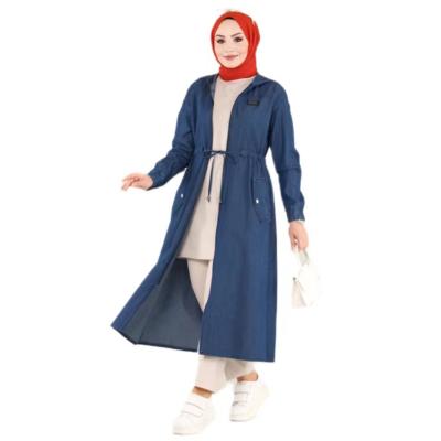 China D0019 Women's Stylish Modest Islamic Muslim Muslim Lady Hooded Middle East Saudi Fashionable Custom Turkish Jeans Coat Wear Solid Casual Jacket for sale