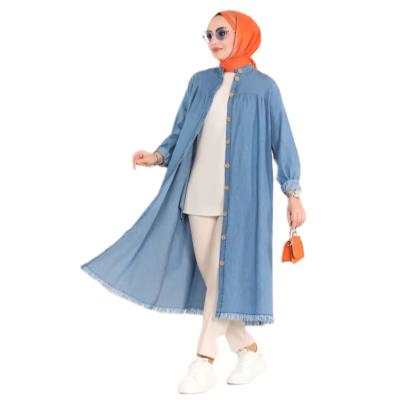 China D0018 Stylish Women's Viable Custom Turkish Jeans Coat Middle East Arabia Muslim Islamic Lady Wear Solid Casual Jacket for sale