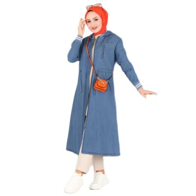 China D0016 Stylish Women's Viable Custom Turkish Jeans Coat Middle East Arabia Muslim Islamic Lady Wear Solid Casual Jacket for sale