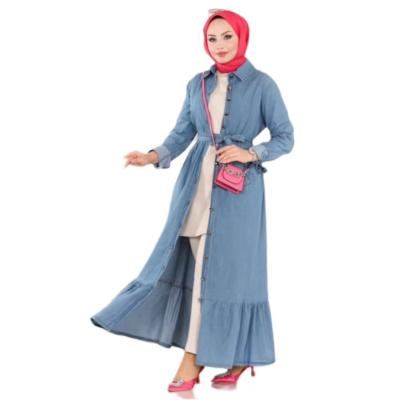 China Turkish Elegant Modest Women's Coat Long Dress Jeans Jacket Solid Dress Coats Casual Long Dress Woman Viable Custom Made D0021 for sale