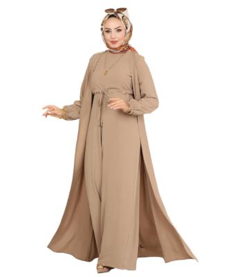 China D0046 Muhaban Custom Casual Open Dress Turkey Dubai Solid Color Abaya Kaftan Muslim Waist Set Two Piece Modest Breathable Women Large Size for sale