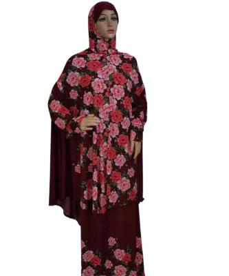 China DS0048 Hot Sale Breathable Two Piece Robe Set Hijab Prayer Abaya Skirt Hooded Islamic Clothing African Floral Print Aerial Suit for sale