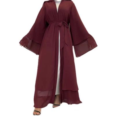 China S0007 Women's Solid Abaya Kaftan New Style Breathable Muslim Chiffon Ruffled Middle East Lady Loungewear Long Dress Islamic Stocks Low Moq Dress for sale