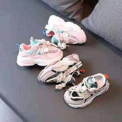 China 2022 Latest Design Breathable Kids Sports Shoes Comfortable Breathable Mesh Pink White Kids Sport Shoes for sale