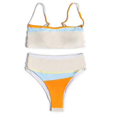 China Summer Sexy Women Breathable Contrast Color Swimsuit Patchwork Two Piece Bikini Set for sale