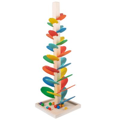 China Hot sale new style wooden petals pipe assembly stacking waldorf colorful marble wooedn blocks track racing blocks toys ball sound tree for sale