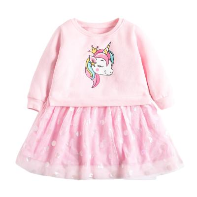 China Wholesale Kids Unicorn Pink Baby Dress Winter Anti-wrinkle Autumn Boutique Toddler Twirl Infant Clothes for sale