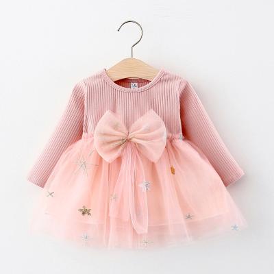 China Autumn New Baby Girl Knitted Flower Clothes 2021 Children's Size Long Sleeve Dress Kids Casual Casual Dress for sale