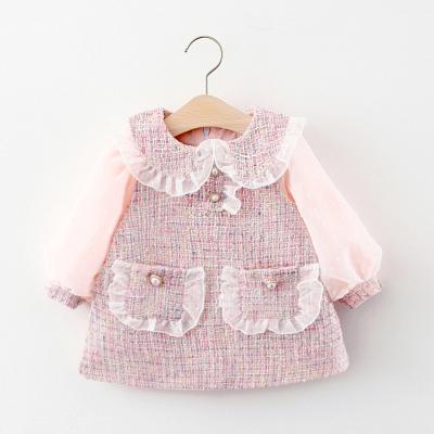 China High Quality Thick Neck Pearl Designs Casual Baby Girls Bow Decorate Fall Dresses at Wholesale Price for sale