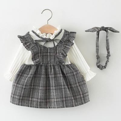 China wholesale Anti-wrinkle winter lace collar kids clothing cotton plaid dress for baby princess for sale