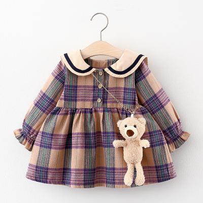 China Casual Cute Korean Baby Plaid Bow Dress Sweet Kids Love Long Sleeve Dresses For Girls for sale