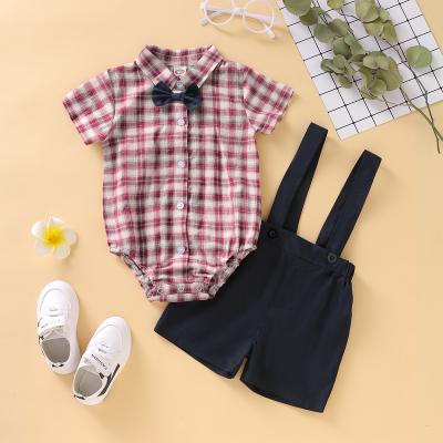 China Factory direct cheap kids breathable clothes high quality cute plaid shirt tops baby T-shirt sling set for sale