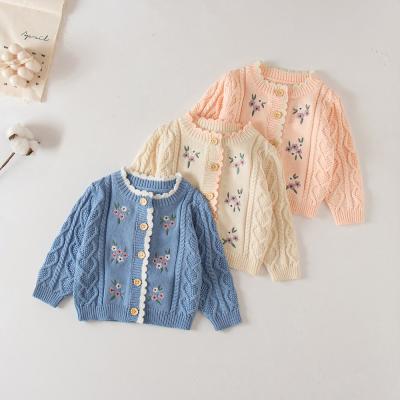 China Autumn Winter Dress Women Infants And Children Casual Floret Embroidered Coat Jacket Cotton Knit Cardigan Sweater for sale