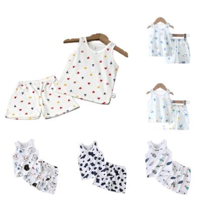 China Breathable Cotton Summer Suit Vest Thin Home Service Baby Boy's Sleeveless Shorts And Girl's Summer Pajamas for sale