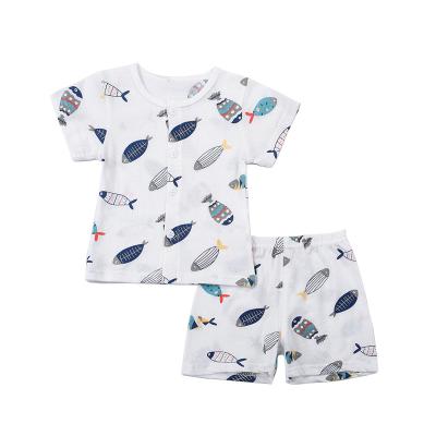 China Breathable baby suit cotton summer short-sleeved baby half-sleeved thin pajamas thin children cardigan newborn home clothes for sale