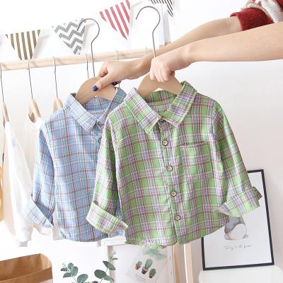 China Korean version of the QUICK DRY children's fashion new wholesale single breasted simple ubiquitous baby's lapel plaid shirt long sleeve shirt for sale