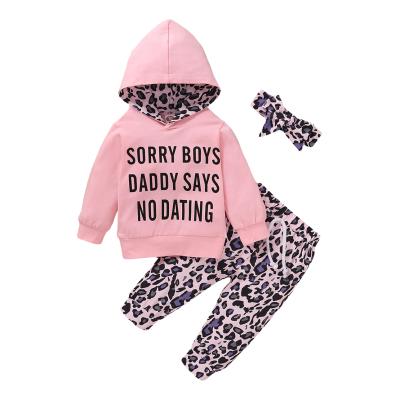 China Anti-Wrinkle 2 Piece Clothes Newborn Baby Leopard Side Pink Coat Hoodie Top Sweatshirt Pants Leg Warmers Outfits Set for sale