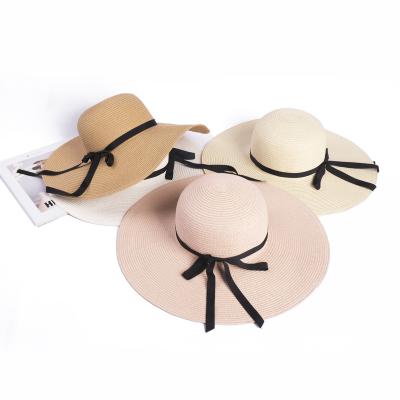 China Wholesale Paper Summer Straw Women Floppy Straw Sun Hats Adult Women Sunproof Wide Brim Beach Hat for sale