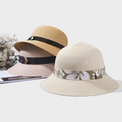 China Sun Protection & Straw Beach Hat Ribbon Sun Polyester Breathable Colorful Women Round Cover Paper Straw Hats Summer for sale