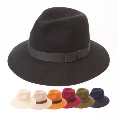 China Warm& Custom Made Comfy Bowknot Wool Wide Brim Logo Felt Fedora Hat For Women for sale