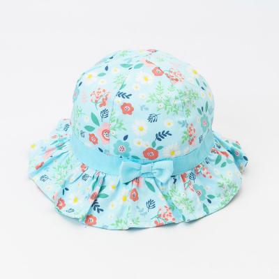 China Cozy Custom Logo Printed Cotton Summer Green Baby Blue Kids Bucket Hats for sale