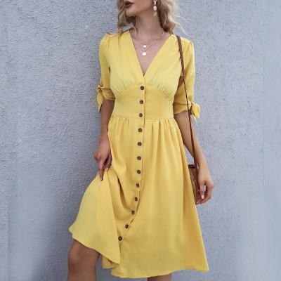 China Wholesale Chiffon Thin Casual Dress Simple A Line Breathable V-Neckline Casual Dress for sale