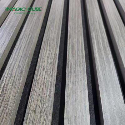 China 26kg/pcs Wall and Ceiling Sound Absorbing Decor Pet Wooden Strip Slatted Acoustic Panels for Gymnastic for sale