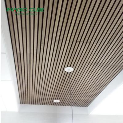 China 26kg/pcs Walnut Wood Board Sustainable PET Wood Slat Panel Decorative Wall Panel Acoustic Panel for sale