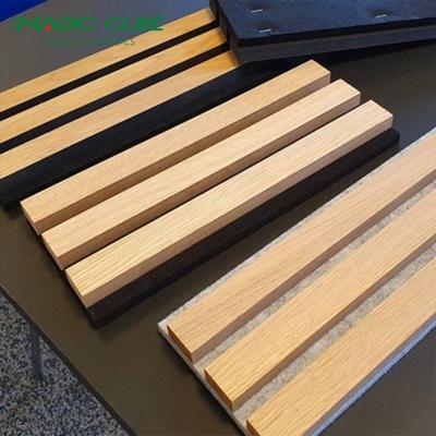 China Políester espesor 9mm/12mm estilo de diseño moderno MDF carilla acústica de madera paneles de pizarra en venta