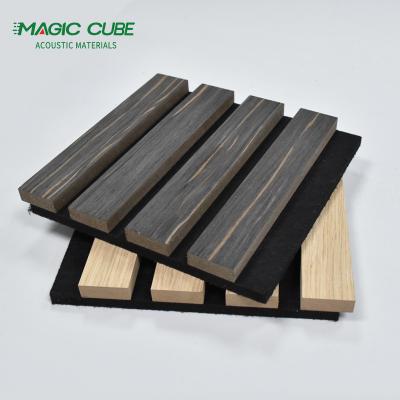 China Polyester Thickness 9mm/12mm Slatted Wooden Veneer Pet Acoustic Slat Wall Panels for Stadium for sale