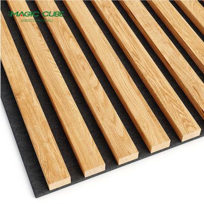 China Polyester Fiber E1 MDF Slat Wood Panel Wall for Office Wall Decoration for sale