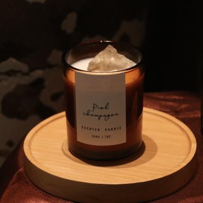 China Spiritual Aromatherapy Amber Glass Jar Energy Healing Birthdays Stones Soy Candles with crystals inside. for sale