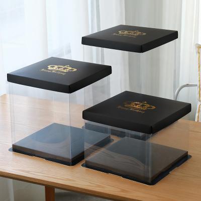 China 4 6 8 10 12 14 16 Inch Disposable Step Up Paperboard Cake Box Wedding Black Transparent Cake Boxes for sale