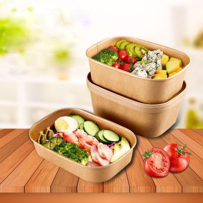 China Cheap Disposable Take Away Kraft Paper Salad Box Lunch Box for sale